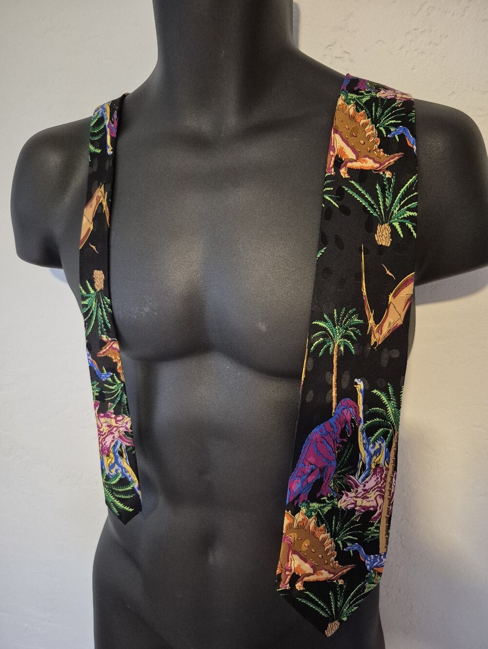 Vintage 90s Tropical Silk Dinosaur Print Tie